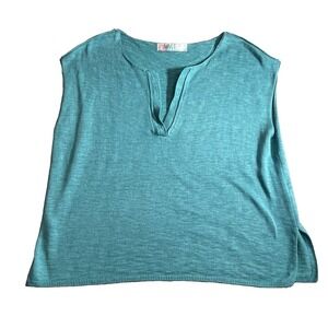 FP Beach Shirt Marina Del Sol XS Blue Free People Knit  V Neck Linen Oversized